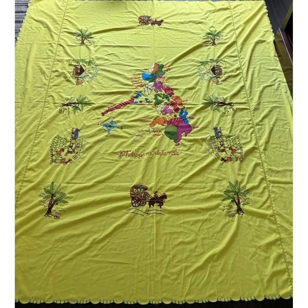 Philippine Islands Tablecloth Embroidered Map Of Philippines Tablecloth 100 x 84